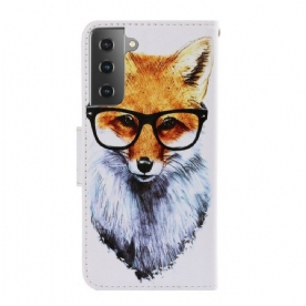 Leren Hoesje voor Samsung Galaxy S21 Plus 5G Met Ketting Smart Fox Met Riem