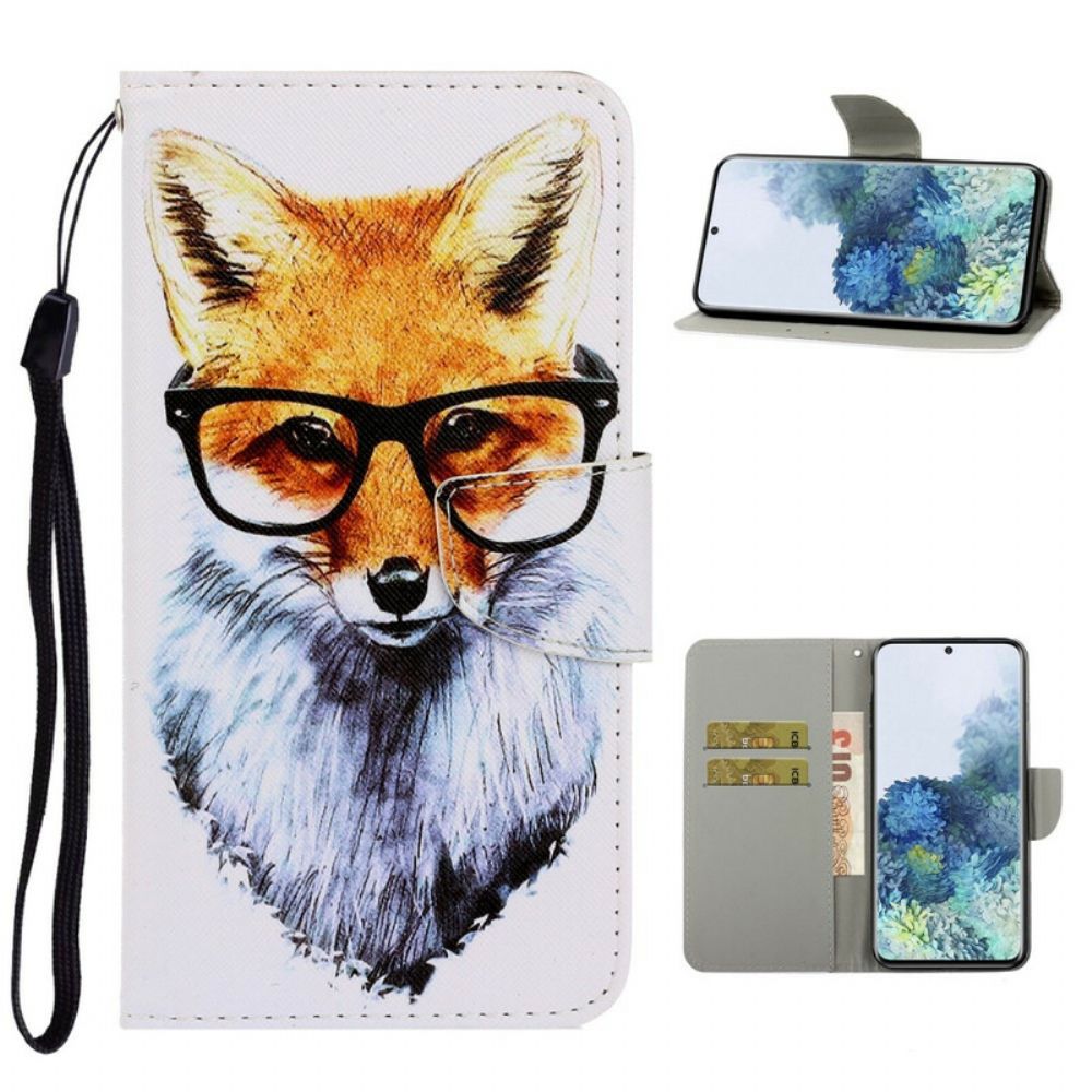 Leren Hoesje voor Samsung Galaxy S21 Plus 5G Met Ketting Smart Fox Met Riem