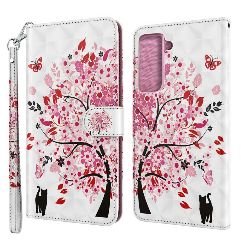 Leren Hoesje voor Samsung Galaxy S21 Plus 5G Roze Boom