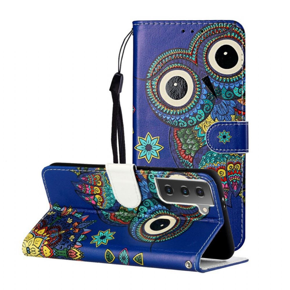 Leren Hoesje voor Samsung Galaxy S21 Plus 5G Uil In Mandala