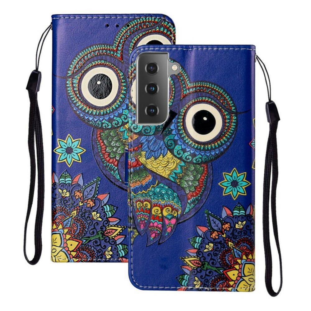 Leren Hoesje voor Samsung Galaxy S21 Plus 5G Uil In Mandala