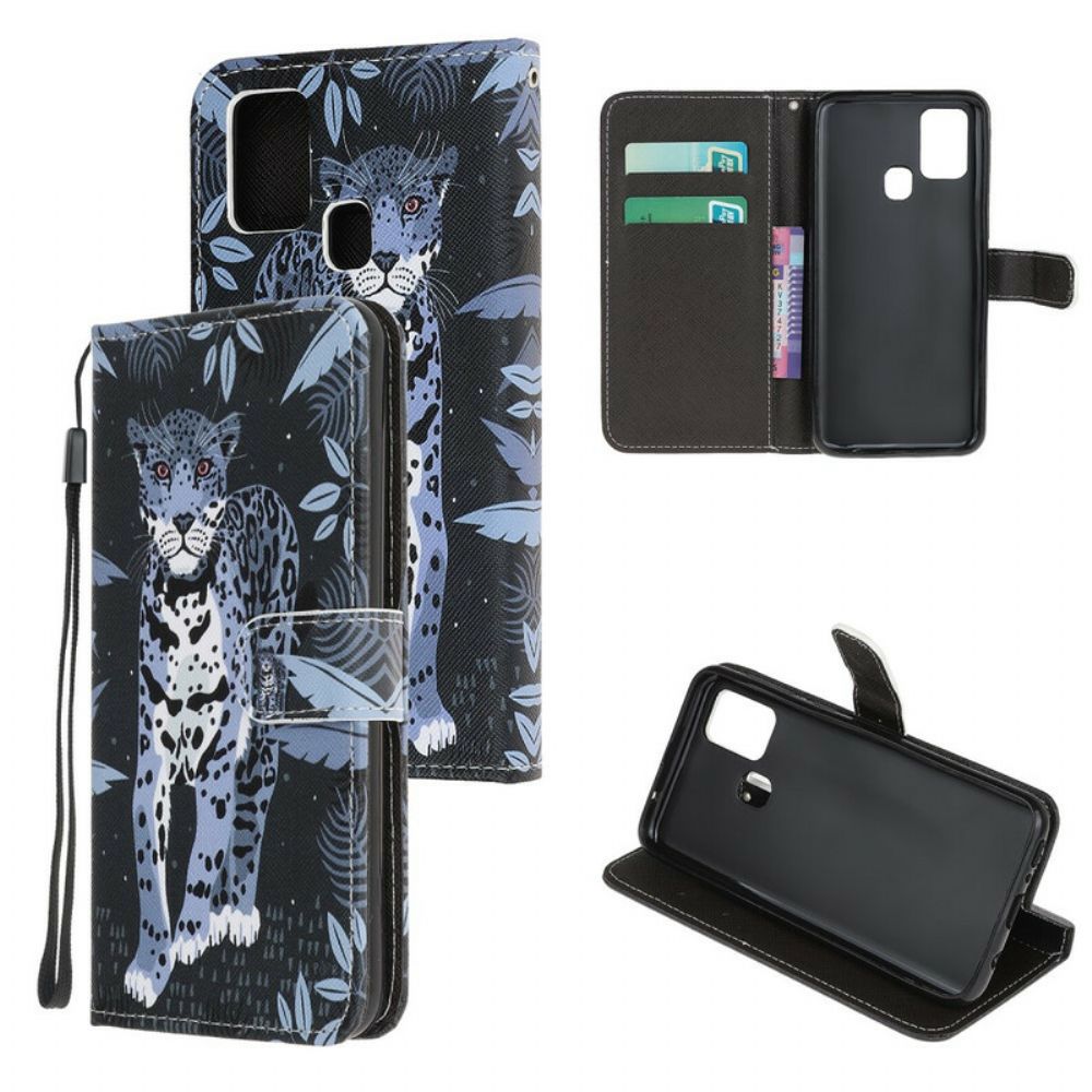 Folio-hoesje voor Samsung Galaxy M21 Met Ketting Thong Luipaard