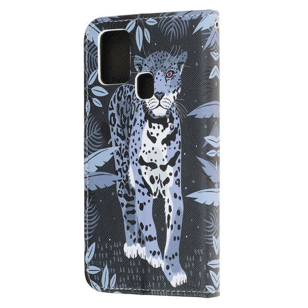 Folio-hoesje voor Samsung Galaxy M21 Met Ketting Thong Luipaard