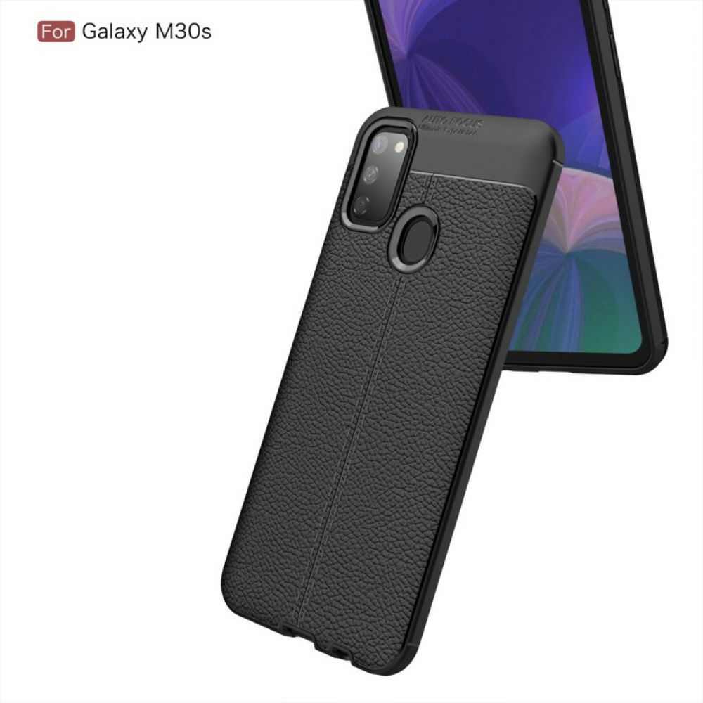 Hoesje voor Samsung Galaxy M21 Dubbele Lijn Litchi Leder Effect