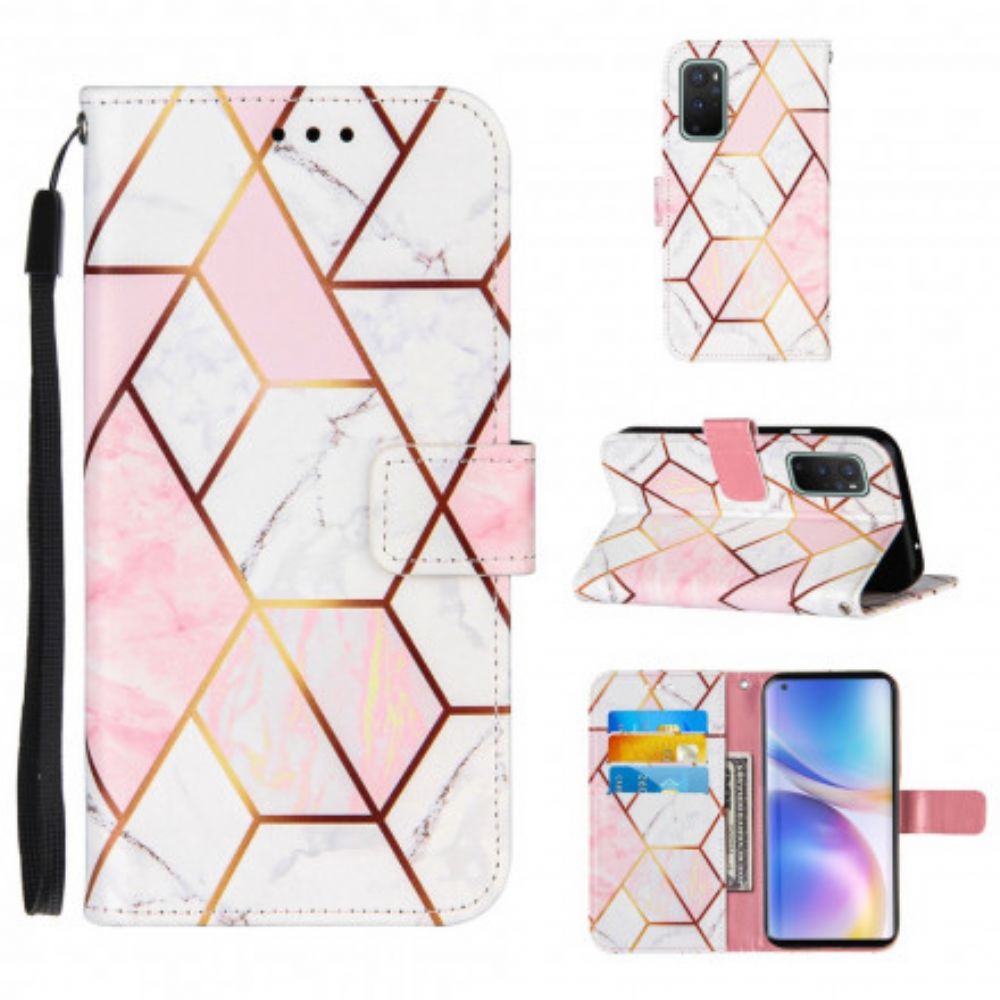 Folio-hoesje voor OnePlus 9 Met Ketting Geometrische Band Marmer