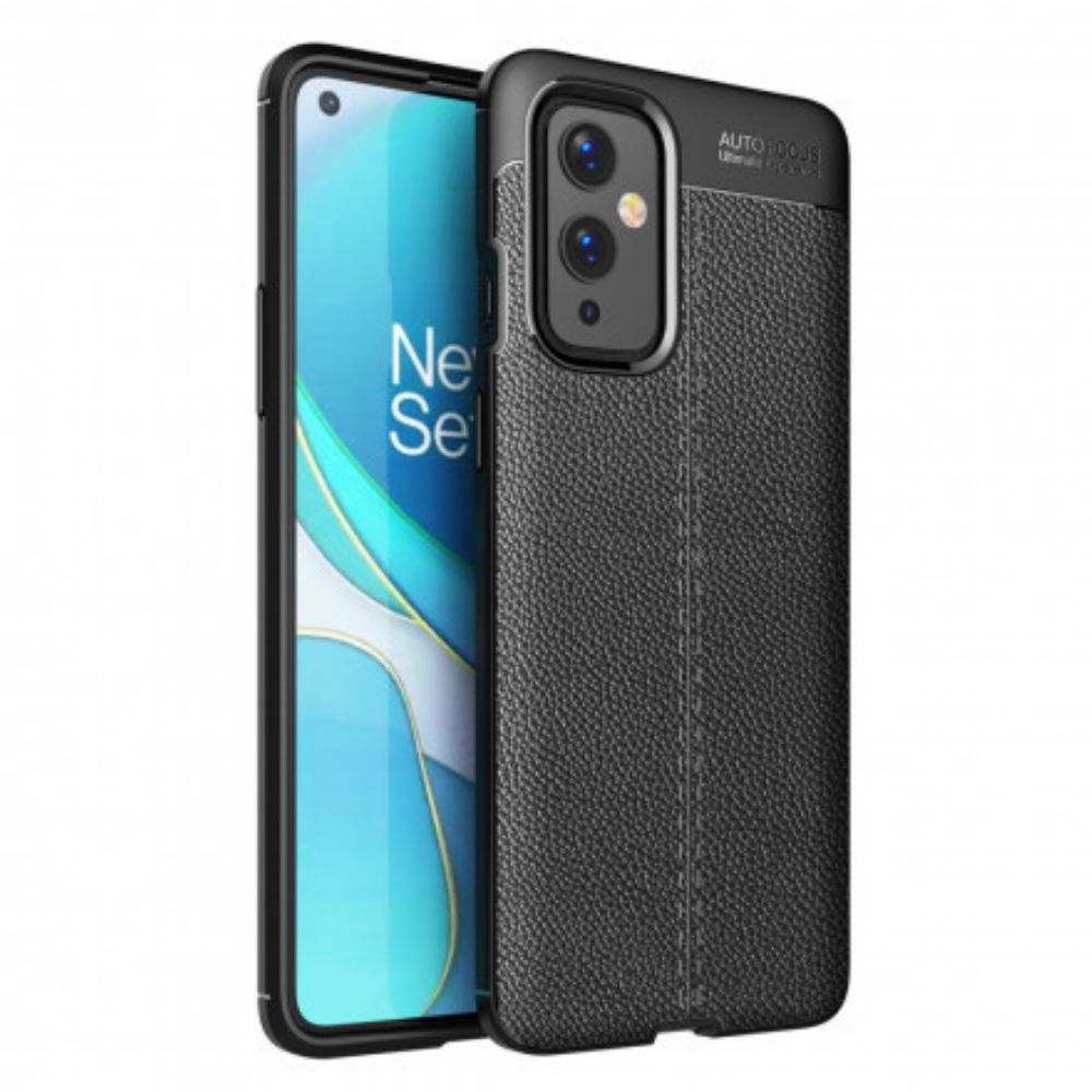 Hoesje voor OnePlus 9 Dubbele Lijn Litchi Leder Effect