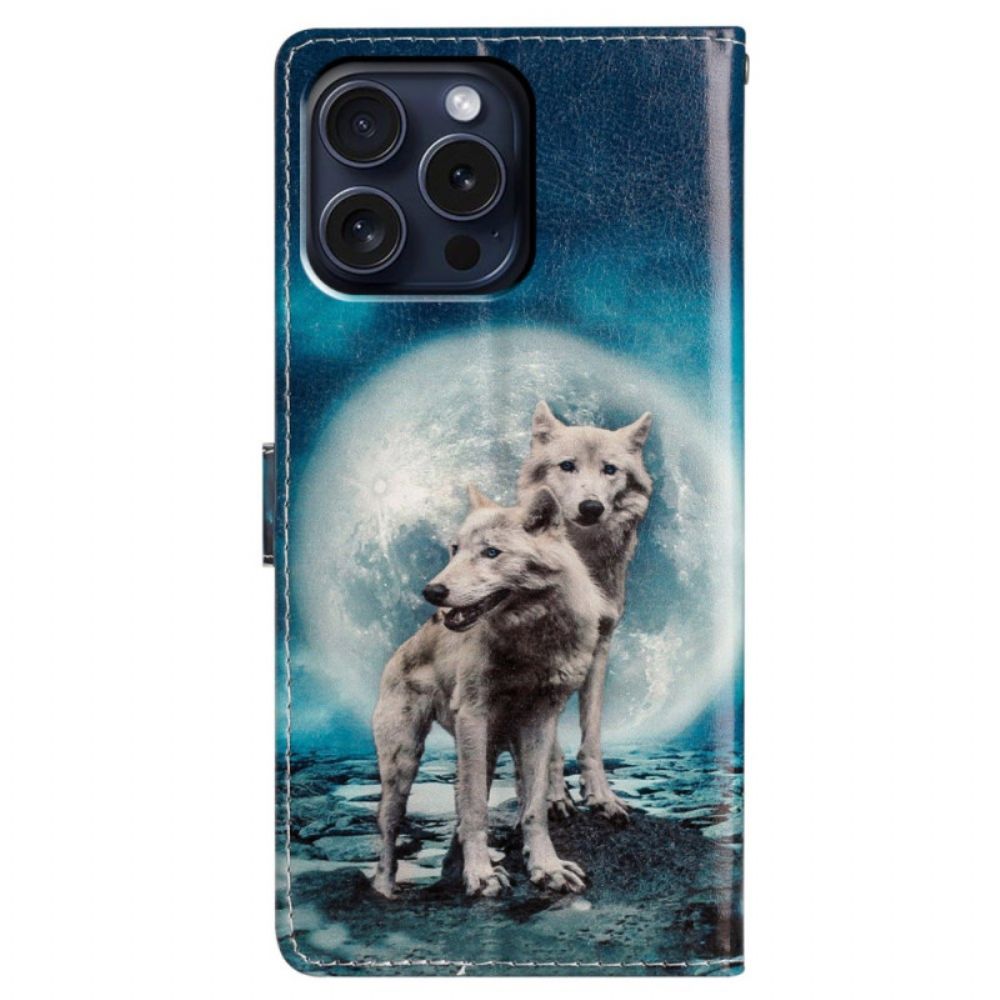 Bescherming Hoesje iPhone 16 Pro Twee Wolven Met Riemen