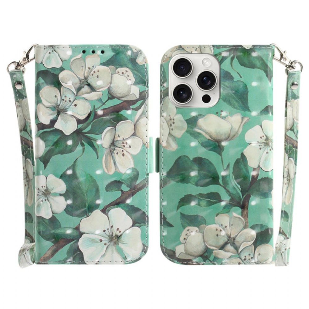 Bescherming Hoesje iPhone 16 Pro Waterverfbloemen Met Riempje