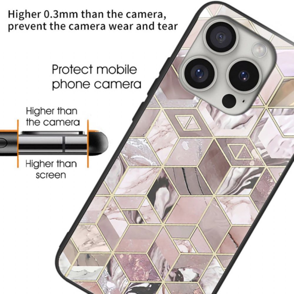 Cover Hoesje iPhone 16 Pro Telefoonhoesje Marmeren Blokken Van Gehard Glas