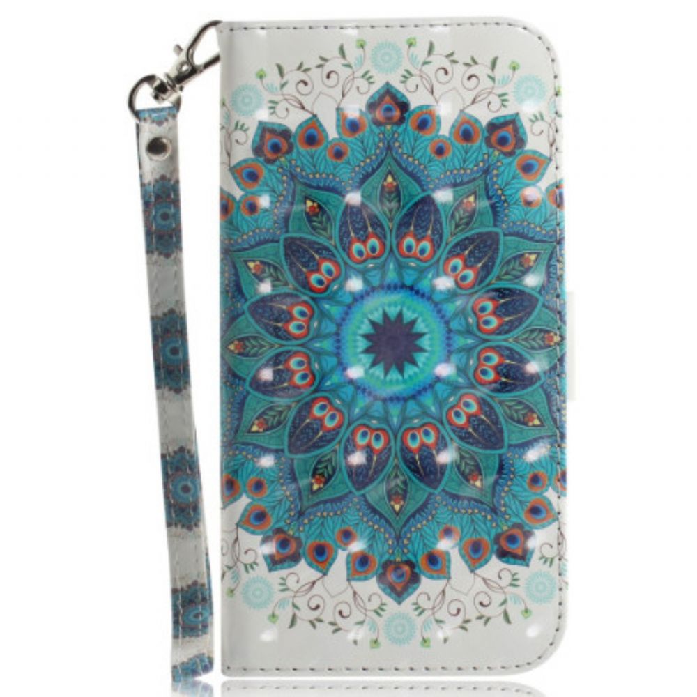 Flip Case Leren iPhone 16 Pro Groene Mandala Met Bandje