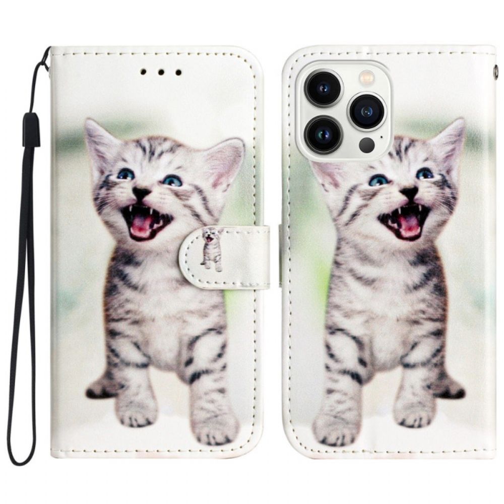 Folio-hoesje iPhone 16 Pro Kattenpatroon Met Riem