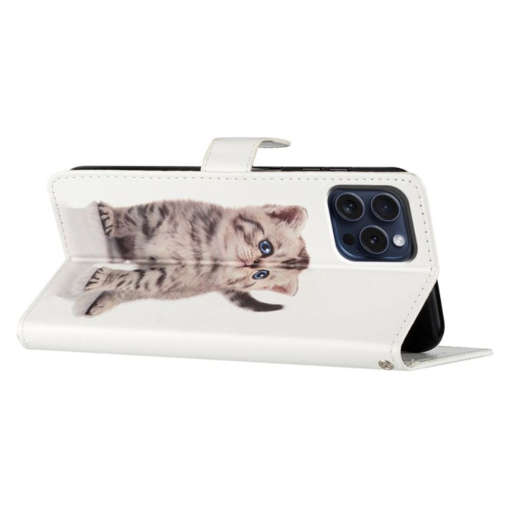 Folio-hoesje iPhone 16 Pro Kleine Kat Met Riem