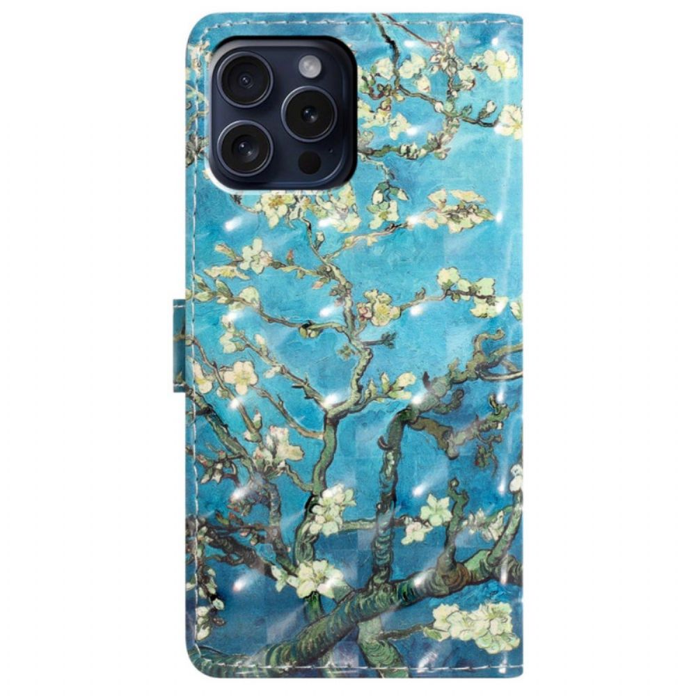 Folio-hoesje iPhone 16 Pro Telefoonhoesje Bloemenkunst Met Riem