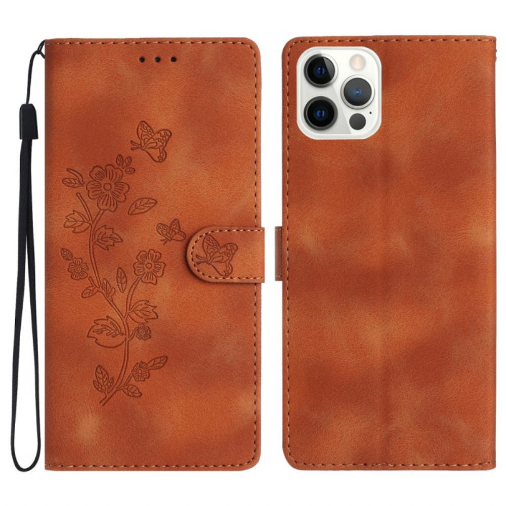 Folio-hoesje iPhone 16 Pro Telefoonhoesje Bloemenmotiefprint