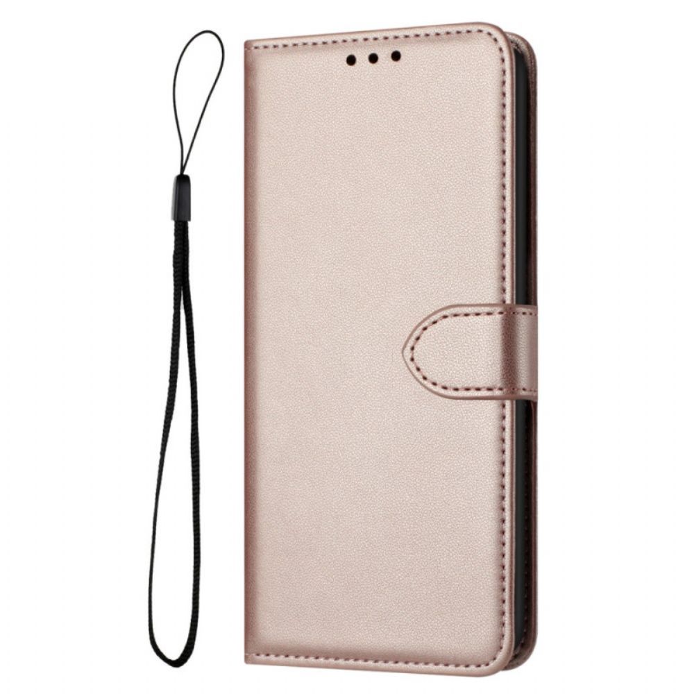 Folio-hoesje iPhone 16 Pro Telefoonhoesje Effen Leereffect Met Riem