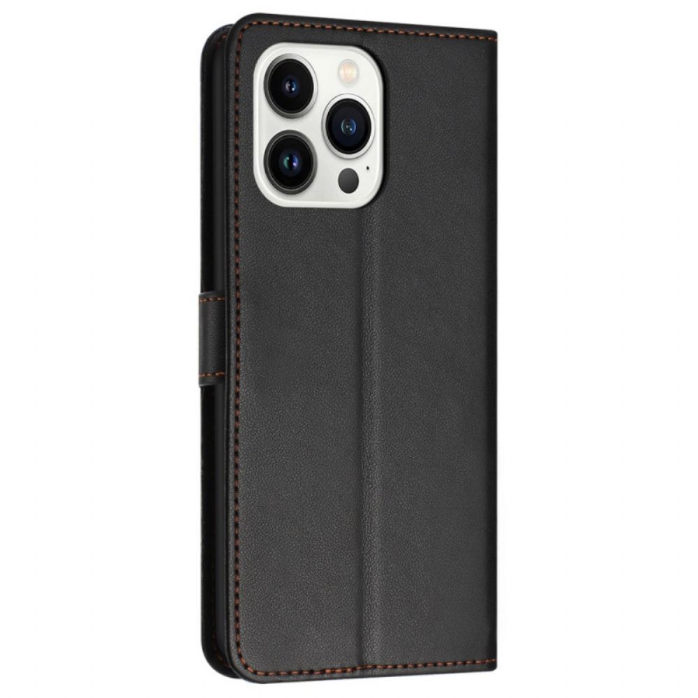 Folio-hoesje iPhone 16 Pro Telefoonhoesje Effen Leereffect Met Riem