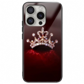 Hoesje iPhone 16 Pro Gehard Glas Met Diamanten Kroon Bescherming Hoesje