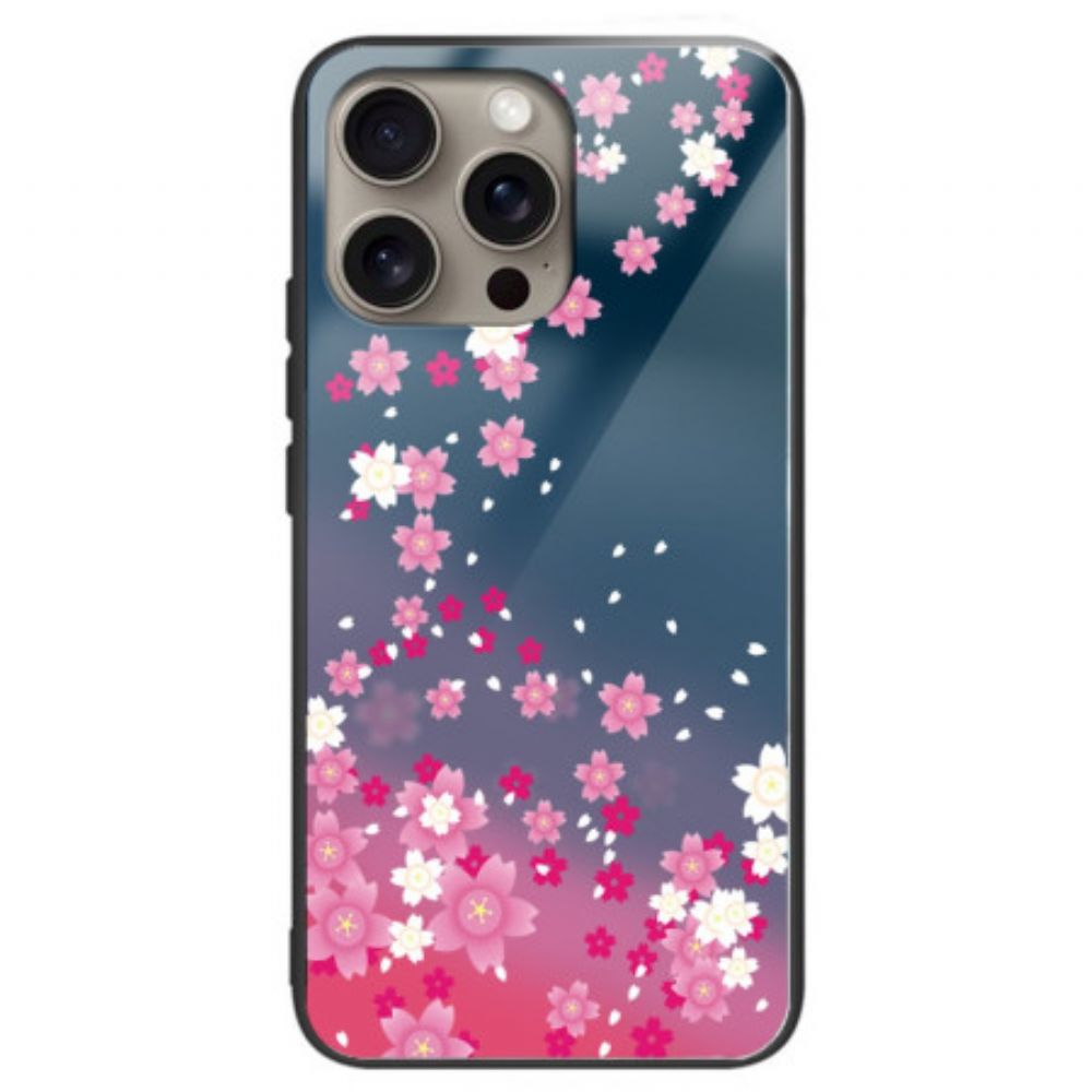 Hoesje iPhone 16 Pro Roze Bloemen Van Gehard Glas