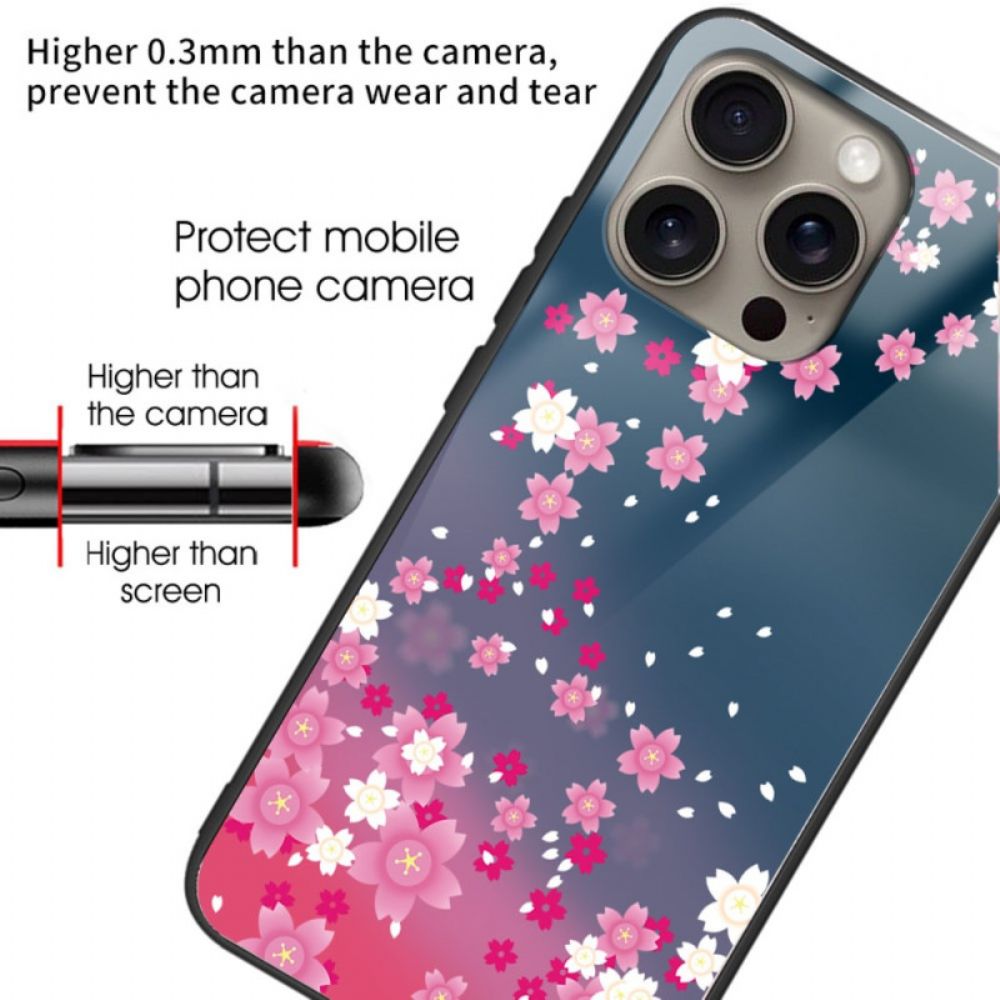 Hoesje iPhone 16 Pro Roze Bloemen Van Gehard Glas