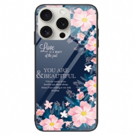 Hoesje iPhone 16 Pro Roze Bloemen Van Gehard Glas Bescherming Hoesje