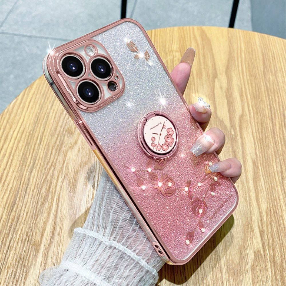 Hoesje iPhone 16 Pro Steunring Met Bloem En Strass Kadem Bescherming Hoesje