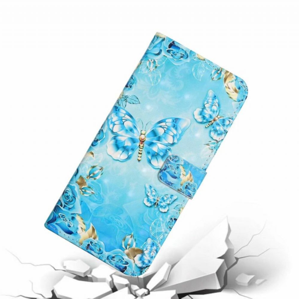 Leren Hoesje iPhone 16 Pro Blauwe Vlinders Bescherming Hoesje