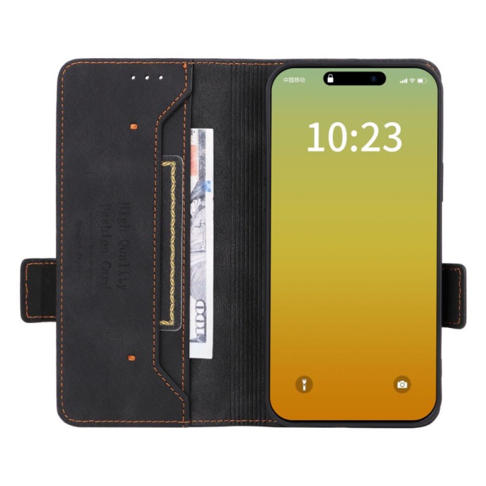 Leren Hoesje iPhone 16 Pro Dubbele Sluiting In Retrostijl Bescherming Hoesje