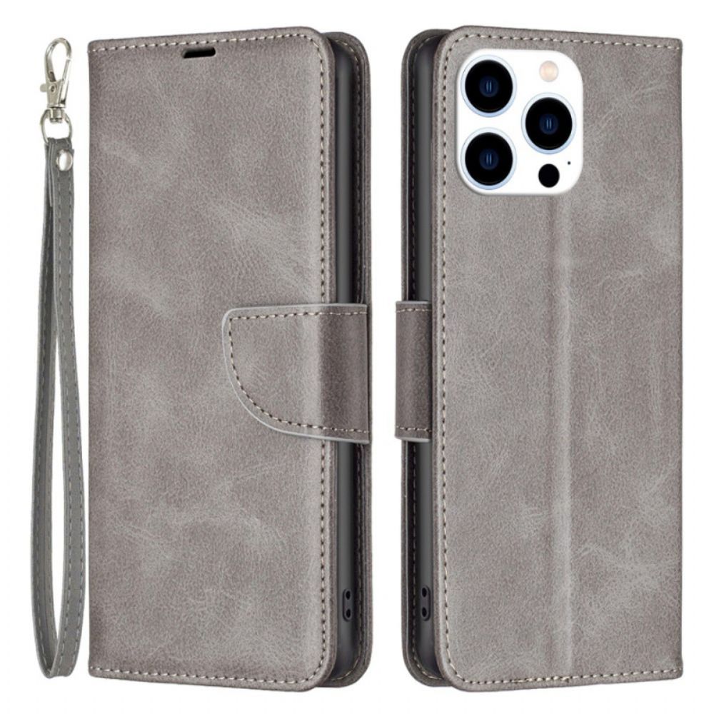 Leren Hoesje iPhone 16 Pro Glad Leereffect Met Riem