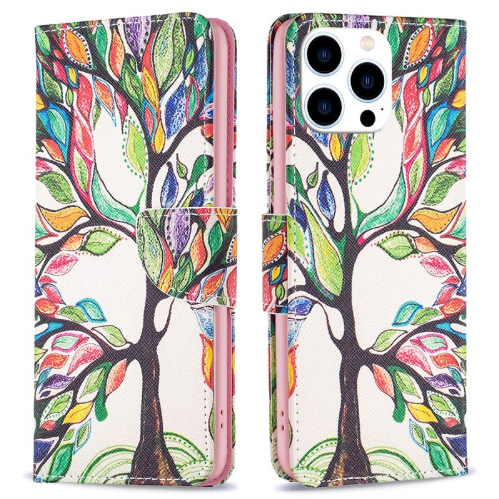 Leren Hoesje iPhone 16 Pro Levensboom Bescherming Hoesje