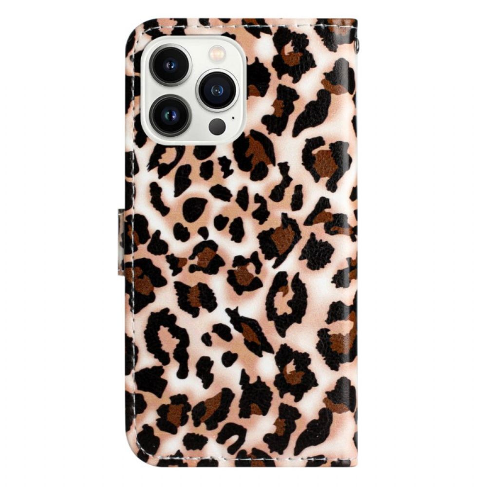 Leren Hoesje iPhone 16 Pro Luipaardpatroon Met Riempje Bescherming Hoesje