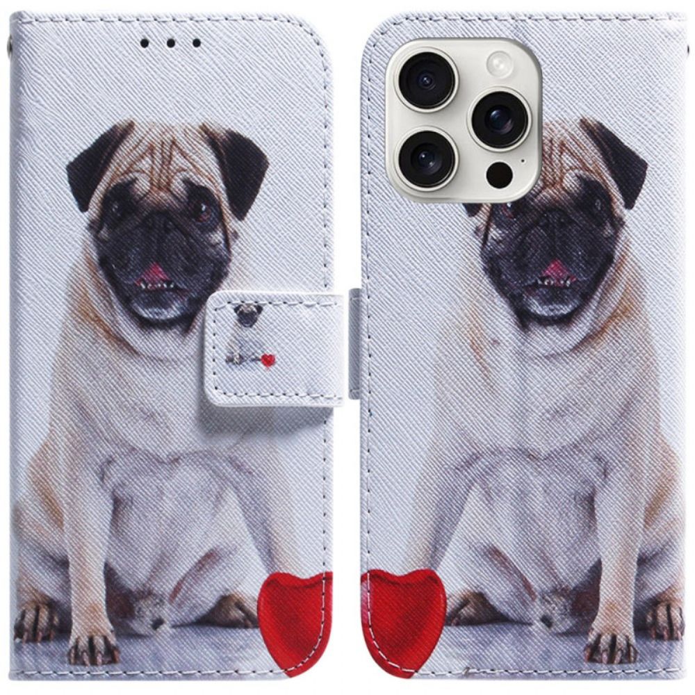 Leren Hoesje iPhone 16 Pro Mopshond Bescherming Hoesje