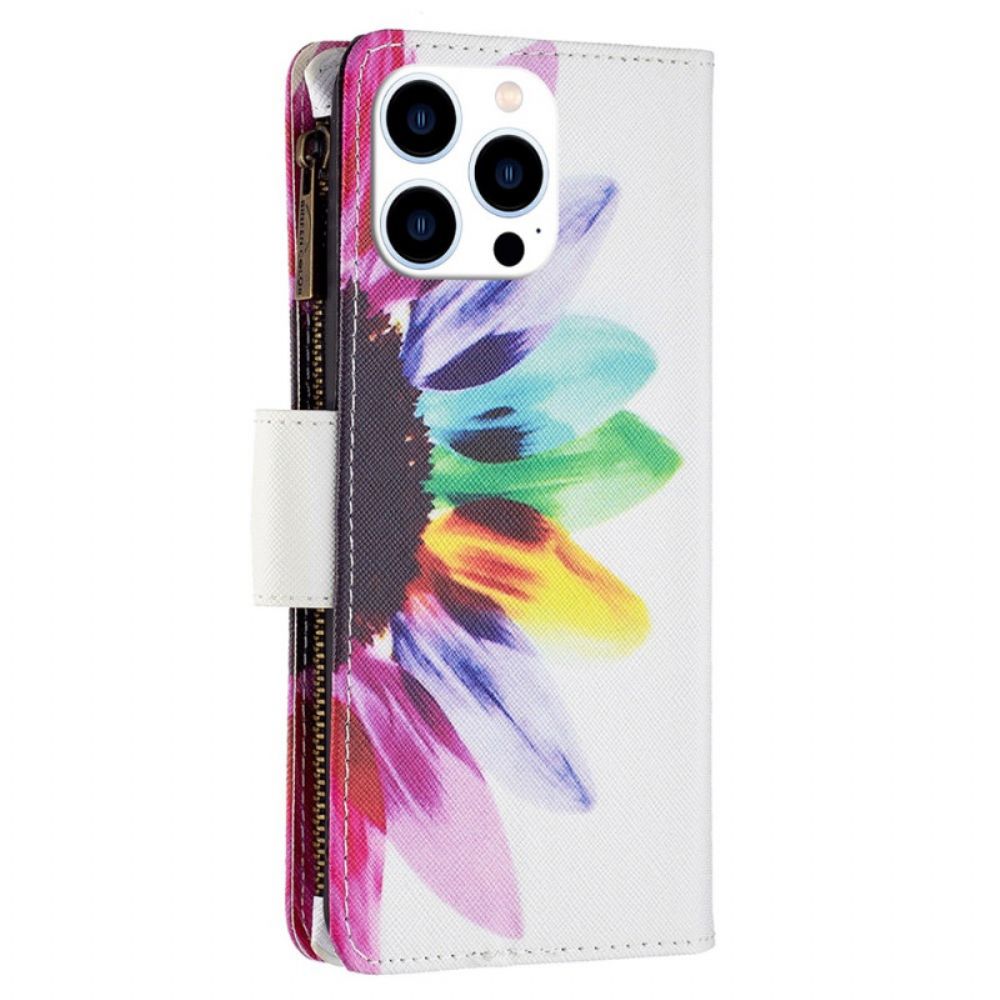 Leren Hoesje iPhone 16 Pro Portemonnee Met Aquarelbloemen Bescherming Hoesje