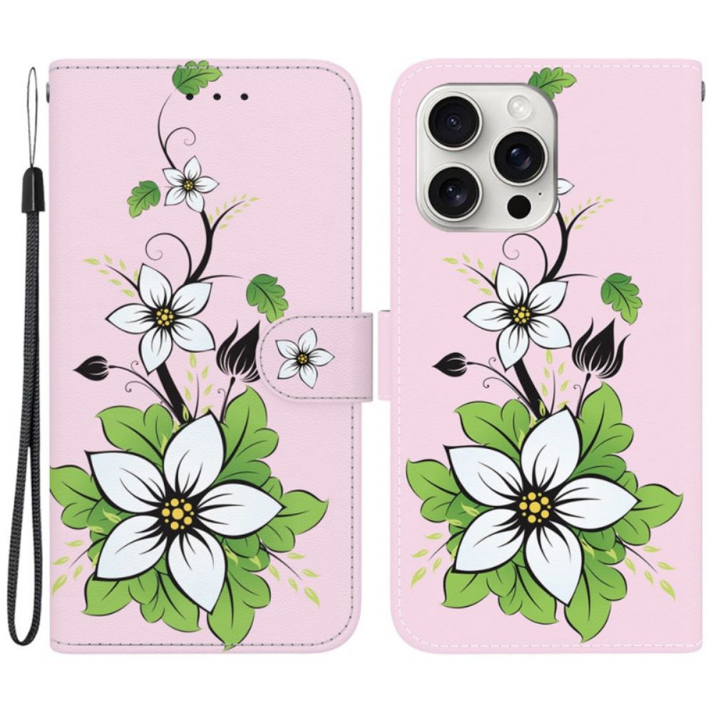 Leren Hoesje Voor iPhone 16 Pro Lelie In String