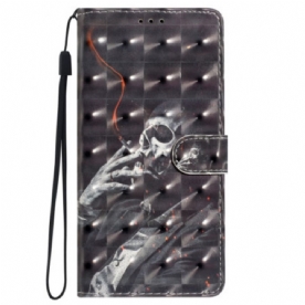 Leren Hoesje Voor iPhone 16 Pro Rokend Skelet Met Riem