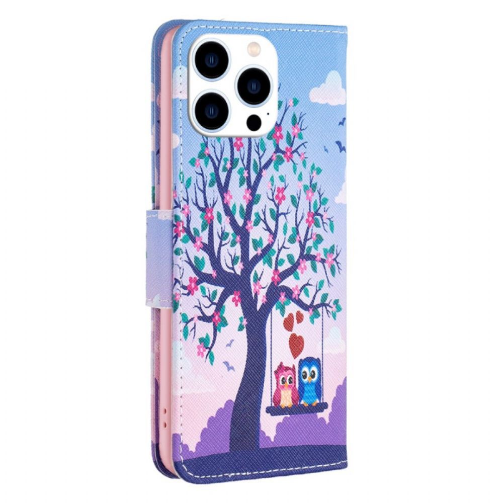 Leren Hoesje Voor iPhone 16 Pro Twee Uilen