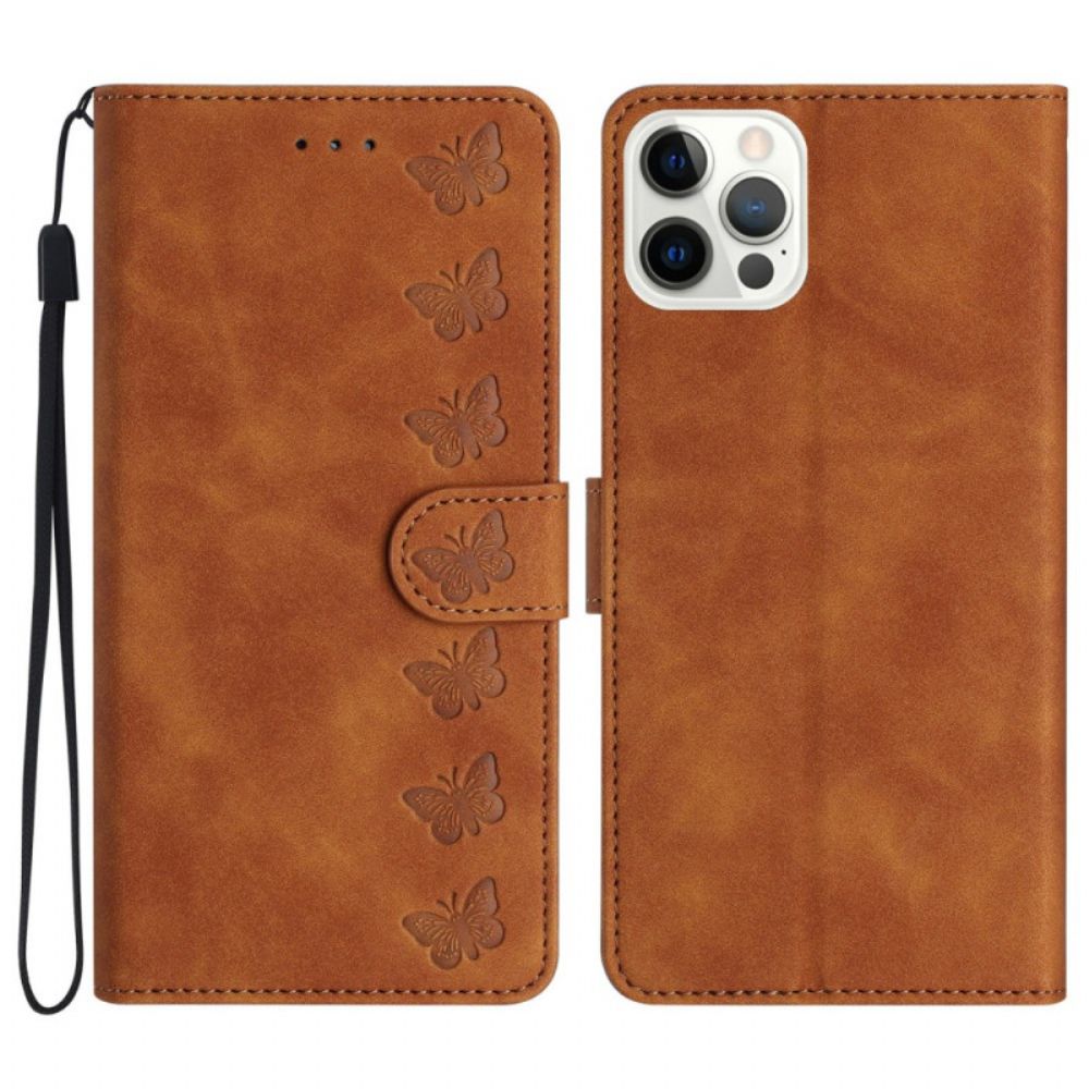 Leren Hoesje Voor iPhone 16 Pro Vlinderfries