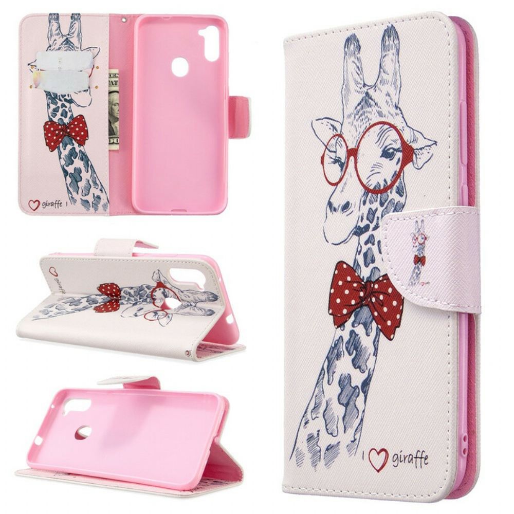 Flip Case voor Samsung Galaxy M11 Nerdy Giraf