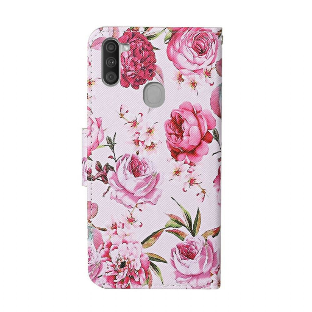 Folio-hoesje voor Samsung Galaxy M11 Meesterlijke Bloemen Met Koord