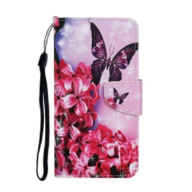 Leren Hoesje voor Samsung Galaxy M11 Bloemen Vlinders Band