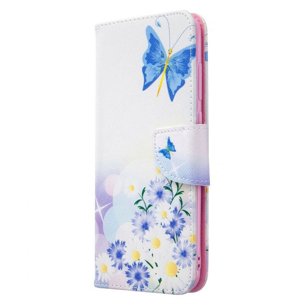 Leren Hoesje voor Samsung Galaxy M11 Geschilderde Vlinders En Bloemen