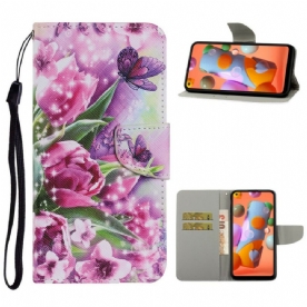 Leren Hoesje voor Samsung Galaxy M11 Vlinders En Tulpen