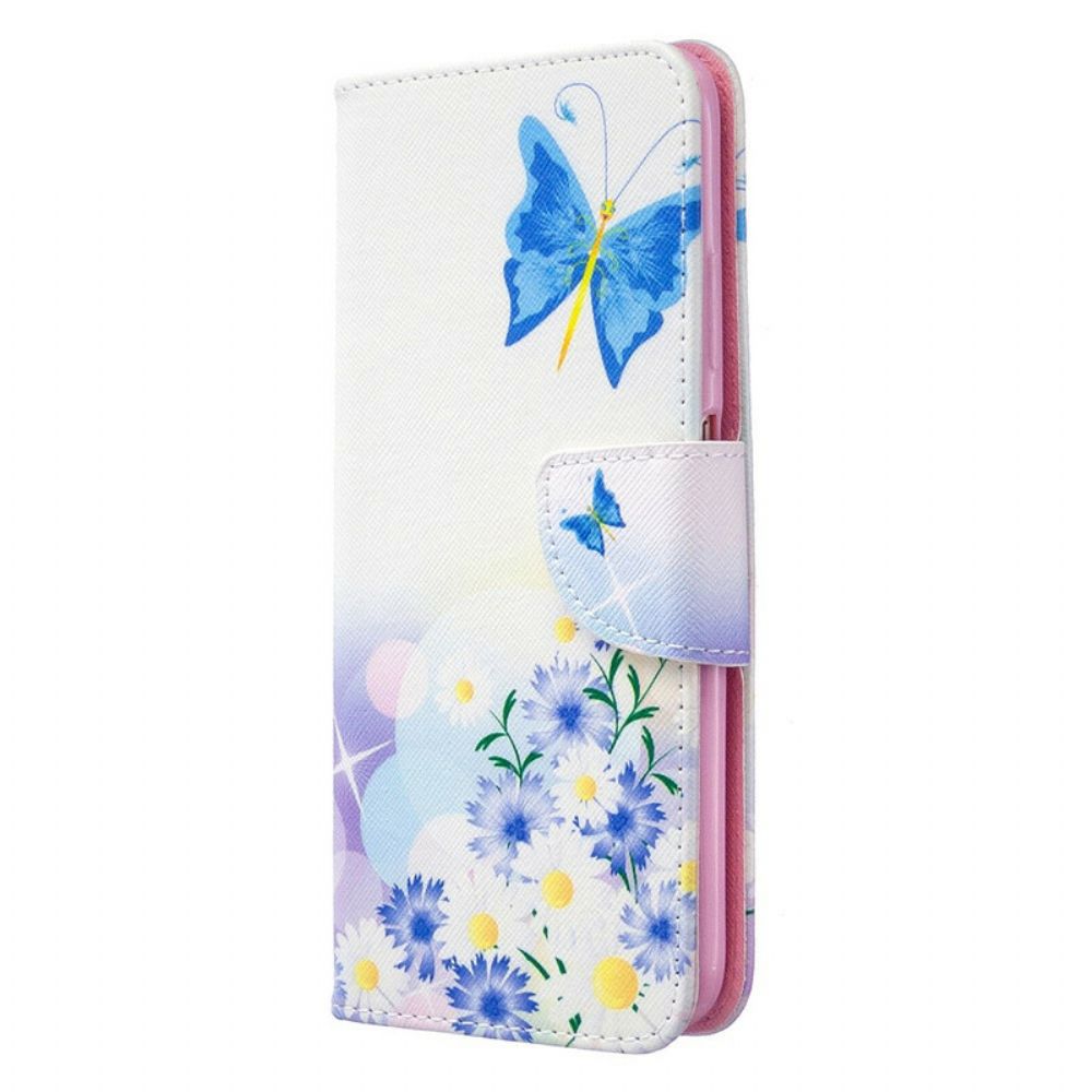 Folio-hoesje voor Huawei P40 Lite Geschilderde Vlinders En Bloemen