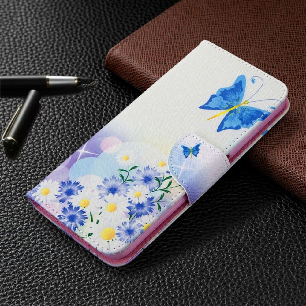 Folio-hoesje voor Huawei P40 Lite Geschilderde Vlinders En Bloemen