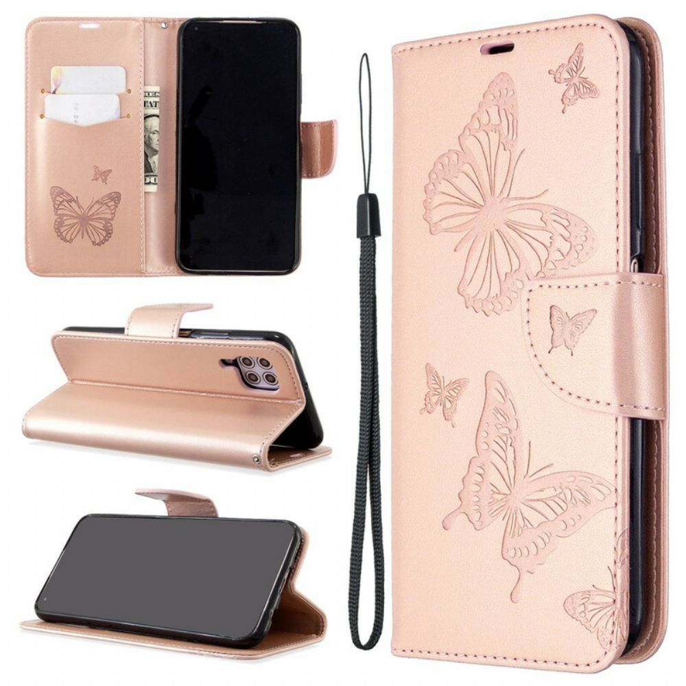 Folio-hoesje voor Huawei P40 Lite Met Ketting Vlinders Print Strappy