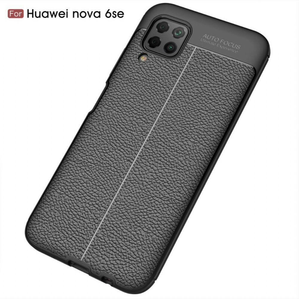 Hoesje voor Huawei P40 Lite Dubbele Lijn Litchi Leder Effect