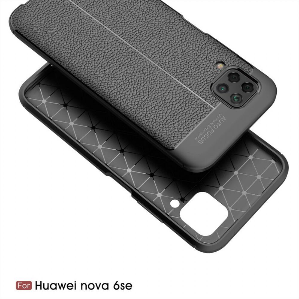 Hoesje voor Huawei P40 Lite Dubbele Lijn Litchi Leder Effect