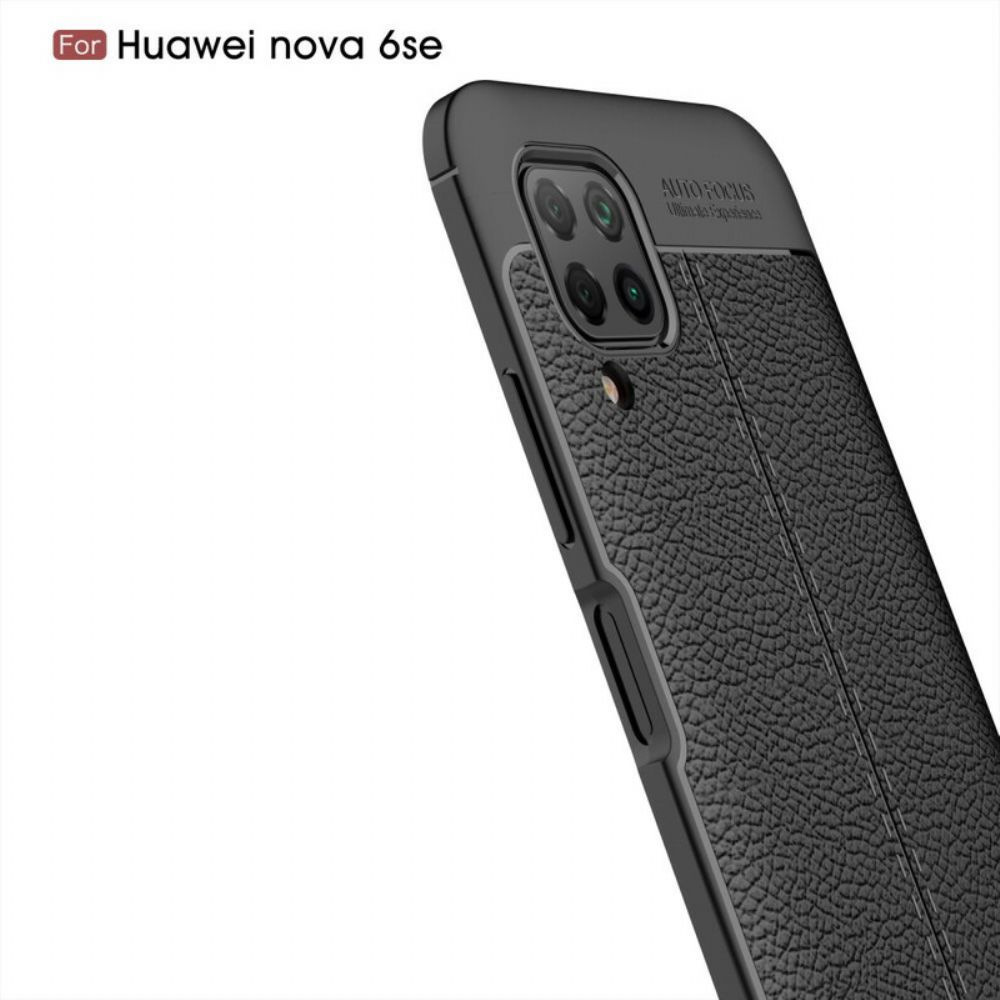 Hoesje voor Huawei P40 Lite Dubbele Lijn Litchi Leder Effect