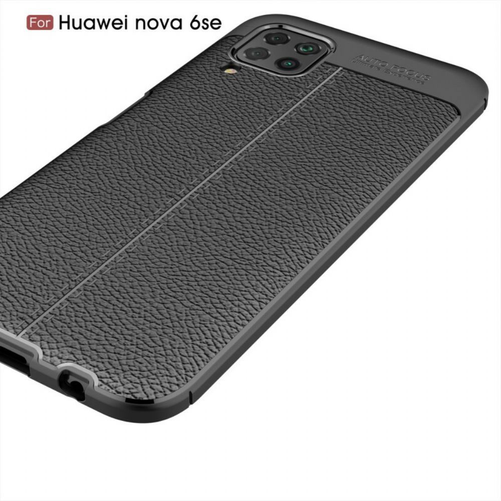 Hoesje voor Huawei P40 Lite Dubbele Lijn Litchi Leder Effect