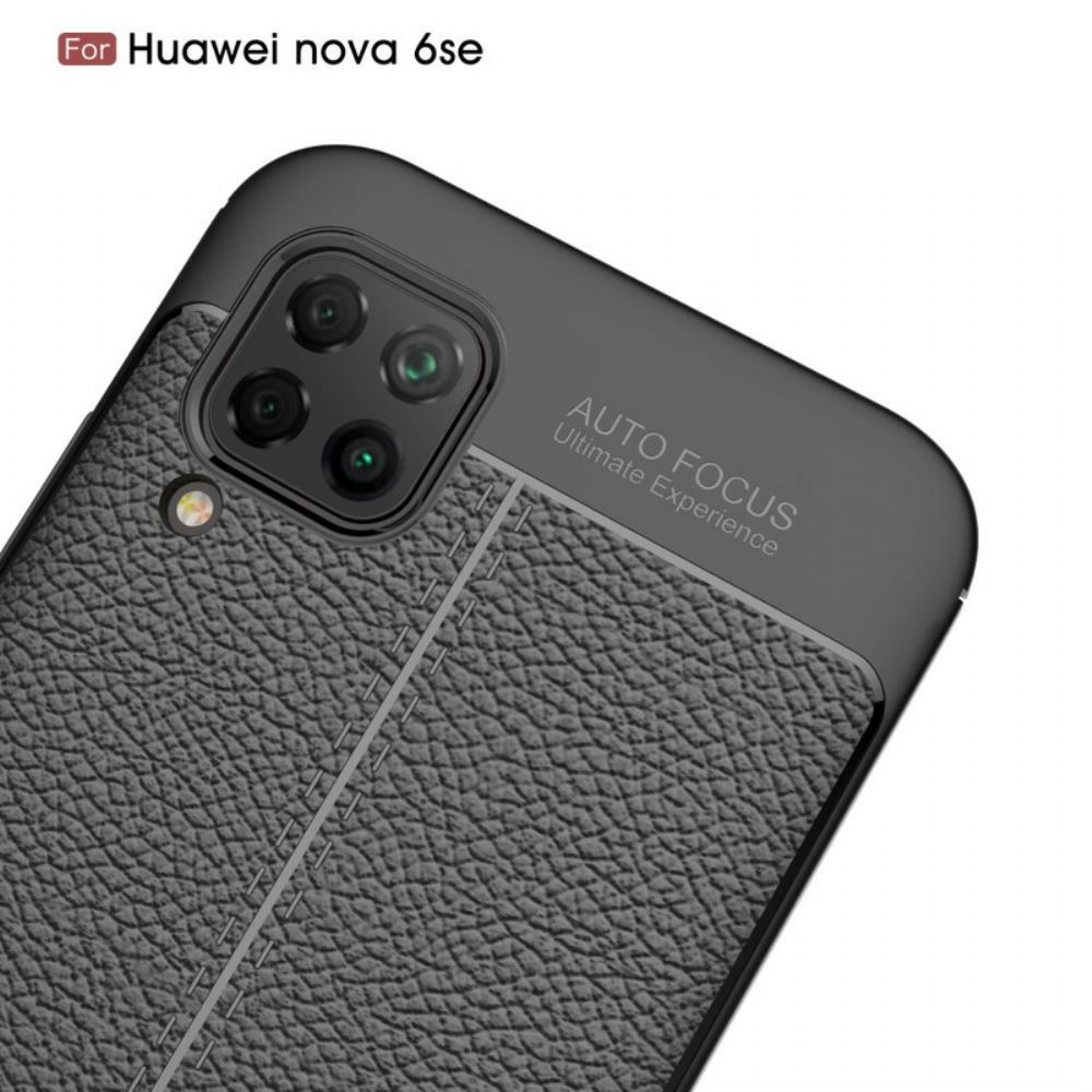 Hoesje voor Huawei P40 Lite Dubbele Lijn Litchi Leder Effect