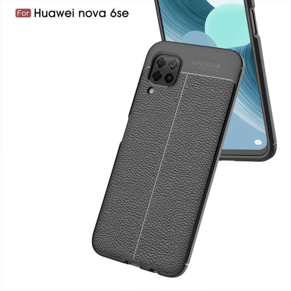 Hoesje voor Huawei P40 Lite Dubbele Lijn Litchi Leder Effect